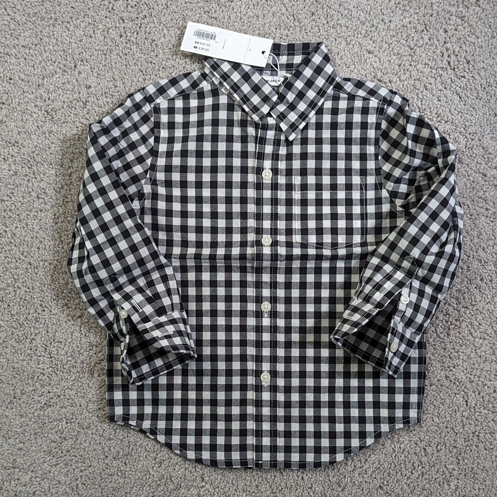 NWT Janie and Jack Long Sleeve Linen Collared Button Up Shirt, Black Gingham, 2T - Picture 6 of 6